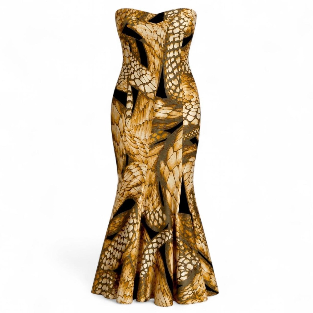 Cavalli Vintage Snake Print Strapless Dress - Picture 3 of 8